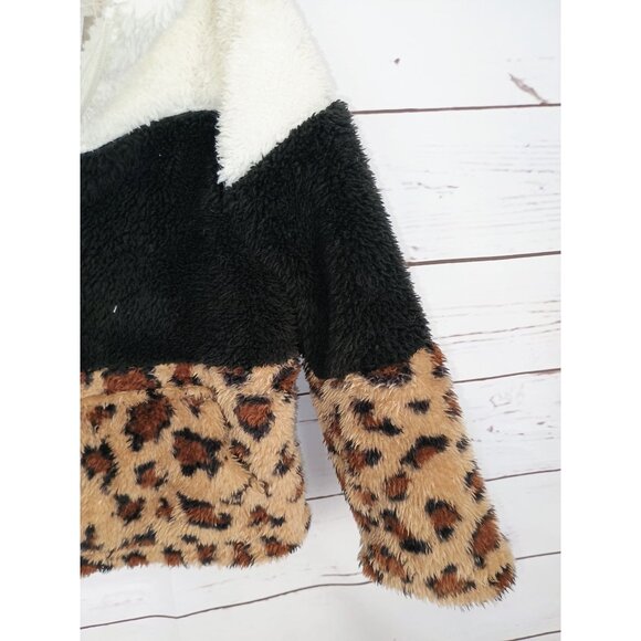 Le Moda Girls 2T Teddy Leopard Pullover Colorblock Fleece Kangaroo Pouch Boho - Picture 7 of 8
